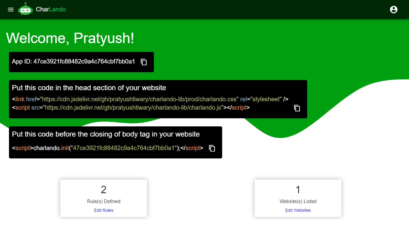 App's Dashboard Page